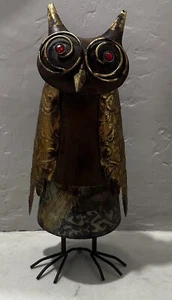Metall Eule Skulptur groß rotes Auge Figur Statue Brutalist 14 Zoll - Bild 1 von 12