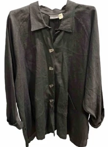 4XL BLACK LINEN JACKET Nannette Keller ART buttons, Collar Split Sides, Pockets - Picture 1 of 18