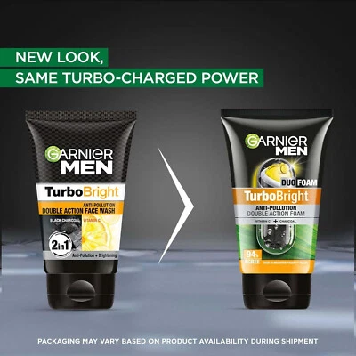 Garnier Hombre, Lavado Facial, Iluminador y Anticontaminación, TurboBright 100gm Foto 1 de 4