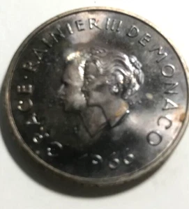 Elfe Monaco 10 Francs 1966 Silber 10. Hochzeitstag gebräunt PP - Bild 1 von 2