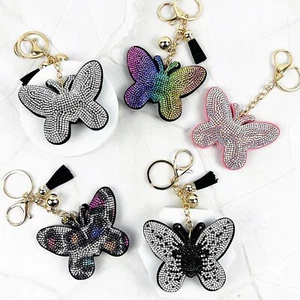 Llavero de estrás en forma de mariposa con gancho a presión con clip, llavero de mariposa - Imagen 1 de 17