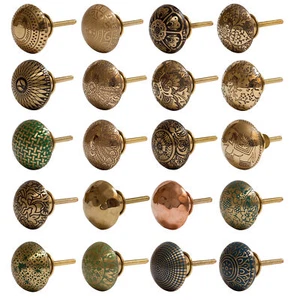 6 X  Set Möbelknopf Messing edel verziert Möbelgriff Knauf Kommode Schrank Brass - Bild 1 von 48