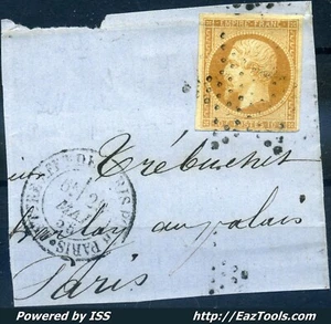 FRANCE EMPIRE N° 13 OBL ETOILE PLEINE + CACHET D9h PARIS POUR PARIS SUR FRAGMENT - Imagen 1 de 2