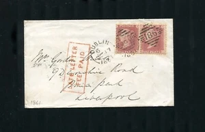 IRELAND GREAT BRITAIN VICTORIA 1861 LATE FEE DUBLIN LIVERPOOL - Picture 1 of 2