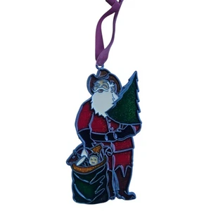 VTG Stained Glass Ornament Santa Claus Christmas Tree  5" Suncatcher  Cowboy 80s - Picture 1 of 5