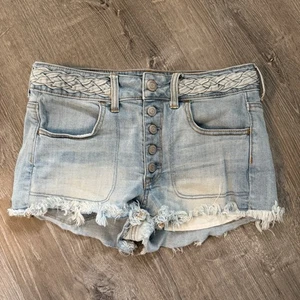 American Eagle Cutoff Jean Shorts Womens 6 Hi-Rise Shorter Braided Waist Denim - Picture 1 of 6