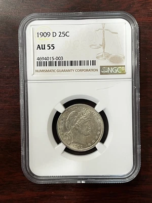 1909 D Barber Quarter AU 55 NGC - Image 1 of 4