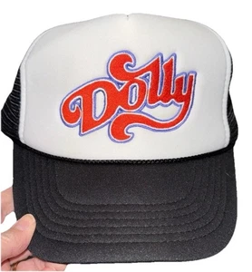 Embroidered Blue & Red Dolly Parton Black White Mesh Snapback Trucker Hat VHTF - Picture 1 of 9