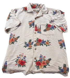 Camisa Batik Bay Para Hombres Bronceada Botón Frontal Lavable Seda Rayón Aloha Hawaiana Pequeña - Imagen 1 de 5