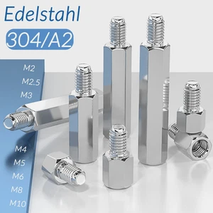 M2 - M10 Edelstahl Distanzbolzen Sechskant Abstandhalter Innen-Außengewinde PCB - Picture 1 of 12