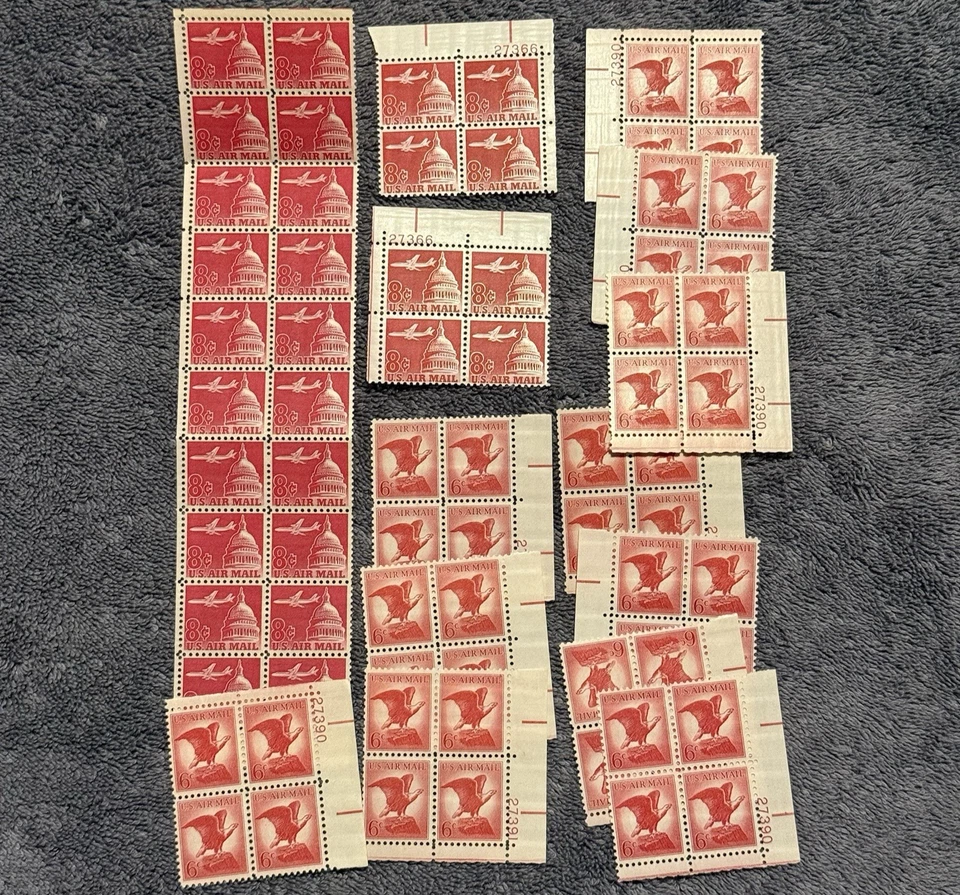 Vintage 1938 8¢ US Postage Stamps Capitol & Eagle Blocks Plate Numbers MNH Lot - Image 1 of 2