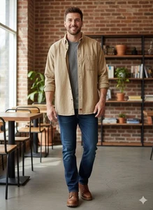 WOOLRICH Beige Casual Button Down Shirt XL 100% thick cotton elbow patches - Picture 1 of 7