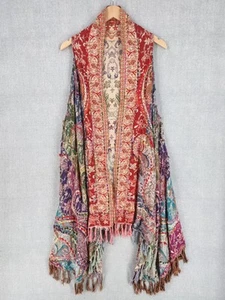Gilet Raj Hippie Bohemien punto spesso zingaro frange lunghe ricamato multicolore - Foto 1 di 18