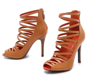 Rebecca Minkoff  High Heel  Size 7.5 Tan Strappy  Sandals With Back Zippers & Op - Picture 1 of 8