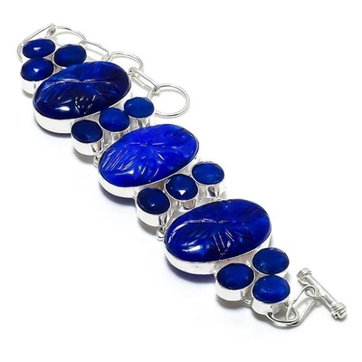 Blau Simulierter Edelstein Handgemacht 925 Sterlingsilber Armband - Bild 1 von 4