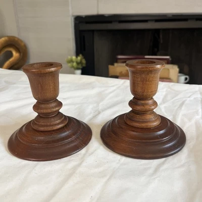 Vintage Wood Candlestick Holders - Image 1 of 4