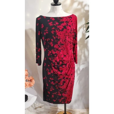 Chaps x Ralph Lauren Womens Floral Side Ruched Stretch Sheath Dress Size L Event - Image 1 of 4