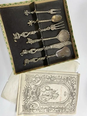 Antique Candlelight Silver From Florence Italy 6 miniature Pieces Boxed Set - Image 1 of 4
