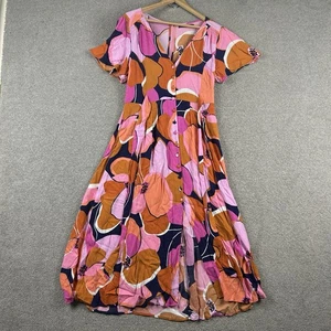 Mister Zimi Dress Size 12 Puff Sleeve Pink Floral Button Up Summer Colourful - Picture 1 of 12