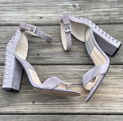 Dolce Vita Tacones con Correa al Tobillo Cuero Genuino Gris con Tachuelas Punta Abierta Talla 9 Foto 1 de 4