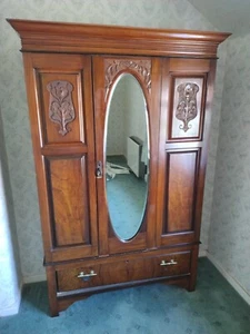 Lovely vintage antique wardrobe mirror front bottom drawer 4 section collect PR5 - Picture 1 of 2