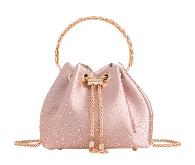 Womens Diamante Bucket Evening Clutch Bag Top Handle Tassel Weddings Party Purse - Image 1 of 3