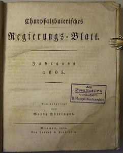 HOJA DE GOBIERNO CHURPFALZBAIERISCHES completa Año 1805, original, raro - Imagen 1 de 6