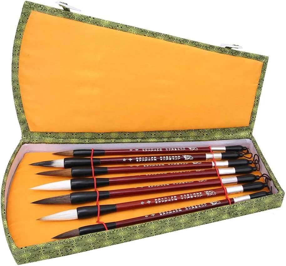 7Pcs Calligraphy Brushes, Chinese Traditional Pen Set with Gift Box Weasel Ha... - Image 1 of 1