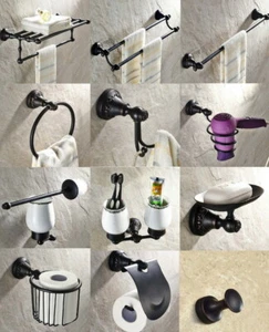 Black Oil Rubbed Bronze Bathroom Accessories Set Hardware Towel Bar Wall Mounted - Picture 1 of 33
