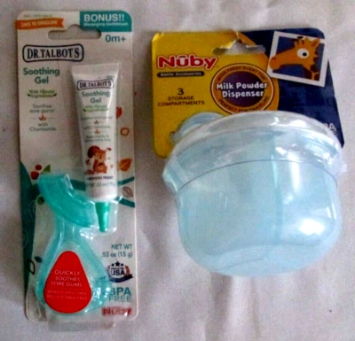2-Nuby Silicone Gum Massager Dr. Talbot's Soothing Gel & Mick Powder Dispenser - Image 1 of 3