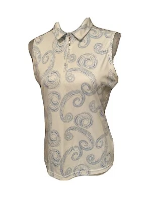 Top de golf Izod para mujer sin mangas 1/4 cremallera punto azul blanco Foto 1 de 4