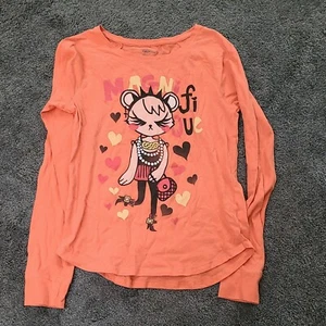 Gap Kids Shirt orange Mouse Heart 100% Cotton Long Sleeve Top girls Size XL 12 - Picture 1 of 3