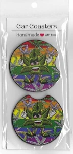 2er Set Handgefertigte Neopren Auto Untersetzer Topf Marihuana Mann Grün Rasta Weedman - Bild 1 von 2