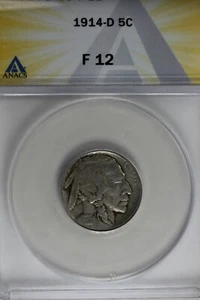 1914-D .05  ANACS  F 12  Buffalo Nickel, Indian Nickel, 5 Cent Piece - Picture 1 of 2