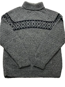Handmade Sweater Mens L Gray Wool Knit Pullover Nordic Fair Isle Warm Winter Vin - Picture 1 of 9