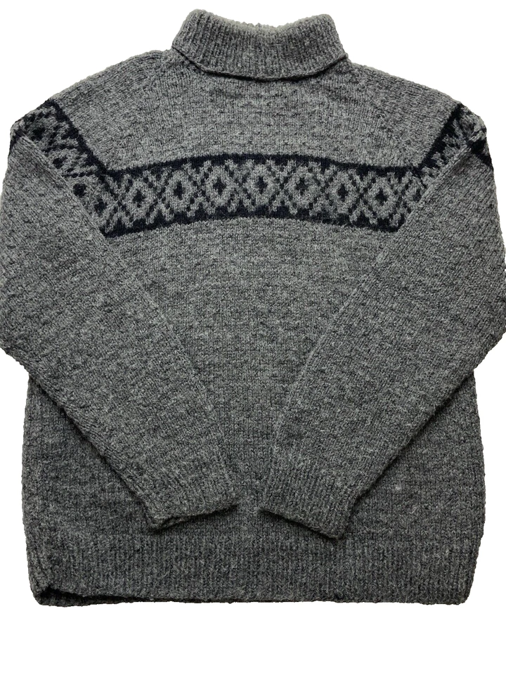 Handmade Sweater Mens L Gray Wool Knit Pullover Nordic Fair Isle Warm Winter Vin - Image 1 of 4