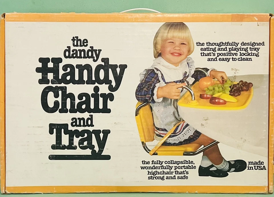 Práctica silla y bandeja amarilla The Dandy vintage, hecha en EE. UU., Ferndale WA, CIB Foto 1 de 4