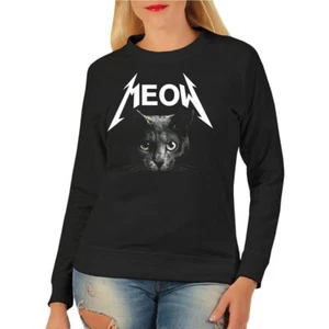 Damen Pullover Girls Sweatshirt Meow Cat Katze Heavy Metal Musik Sprüche Witzig - Bild 1 von 2
