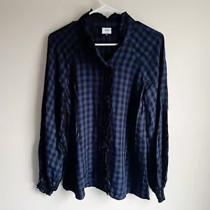Cabi 3961 Blue Plaid Aberdeen Ruffle Button Front Long Sleeve Blouse Size Small - Picture 1 of 7