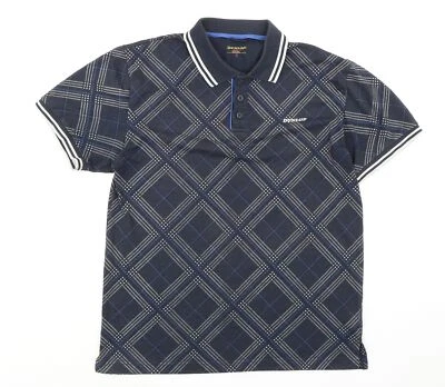 Polo masculino Dunlop xadrez azul mistura de poliéster tamanho S colarinho botão - Imagem 1 de 4