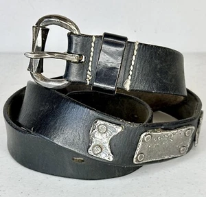 Black Leather belt with riveted metal made in Greece 46” Long casual - Picture 1 of 14