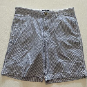Chaps 34 x 9" Blue Striped Seersucker 100% Cotton Flat Front Bermuda Shorts - Picture 1 of 9