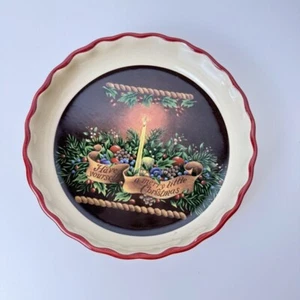 7" Stoneware Pie Pan~A Merry Little Christmas~Candle~Wreath~Holiday Dish 2007 - Picture 1 of 5