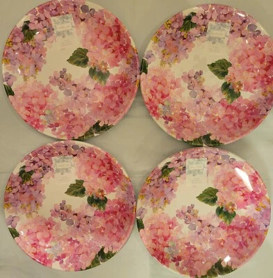 Juego de platos de cena de hortensia rosa Shabby Chic de 4 quilates de melamina de peso pesado 10,5" Foto 1 de 4