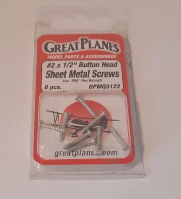 Great Planes #2x1/2 Button Head Sheet Metal Screws GPMQ3122 8pcs Rc Parts - Image 1 of 2