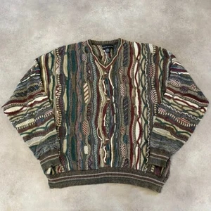 Croft & Barrow Knitted Jumper Mens 2XL 3D Coogi Style Cosby Sweater Brown - Picture 1 of 11