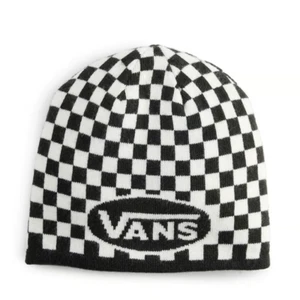 Vans Kids Skoval Black/White Checkerboard Reversible Beanie Hat (VN000B6PBLK) - Picture 1 of 2