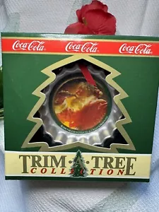 1990 Coca-Cola Trim-A-Tree Christmas Ornament Santa Drinking Coke 3” - Picture 1 of 7