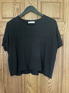 Shaina Mote kurzärmliges Leinen-T-Shirt Oberteil schwarz offen Gr 6 8 10 - Bild 1 von 13