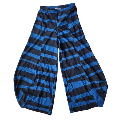 Tekbika Alembika Punto Pants Ocean Striped Harem Lagenlook Black Blue Pants Sz 1 - Image 1 of 4